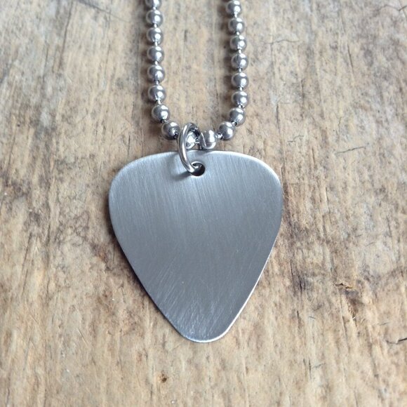 24 INCHES Brushed Stainless Steel Guitar Pick Necklace - Picture 2 of 5